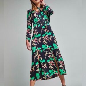 RIXO Silk Stella Cherry Blossom Midi Dress